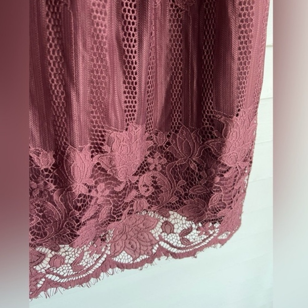 Lace Practical Magic Burgundy Maroon Sleeveless Brunch Modest Baby Doll Dress - Picture 6 of 13